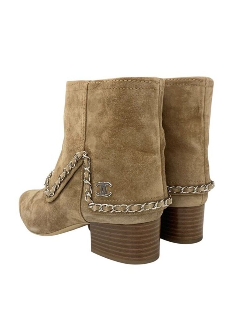 Chanel Boots Short Shoes Suede Beige Silver Coco Mark Chain - Picture 4 of 10